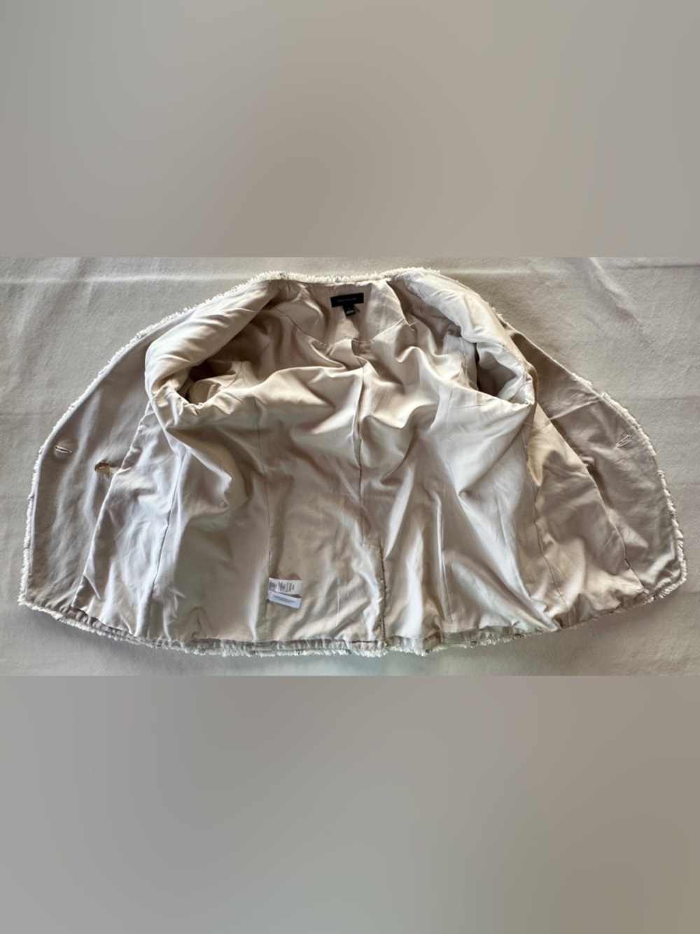 Ann Taylor Cream Gray Windowpane Tweed Fringed Blazer (14) Like New! - Picture 8 of 17